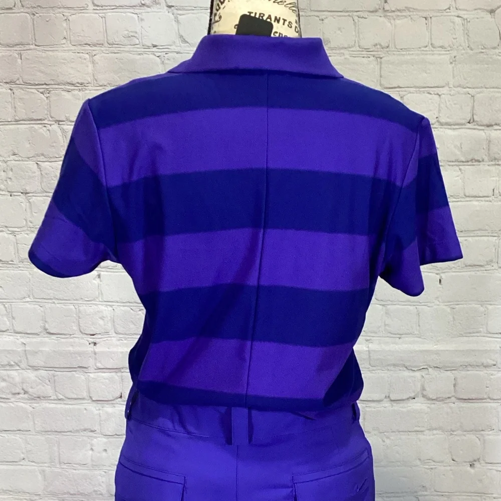 722. Nike Golf Purple Striped Dri-Fit Polo EUC Size M